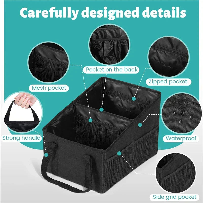 High-Capacity Car Trunk Storage Organizer Box Black-4