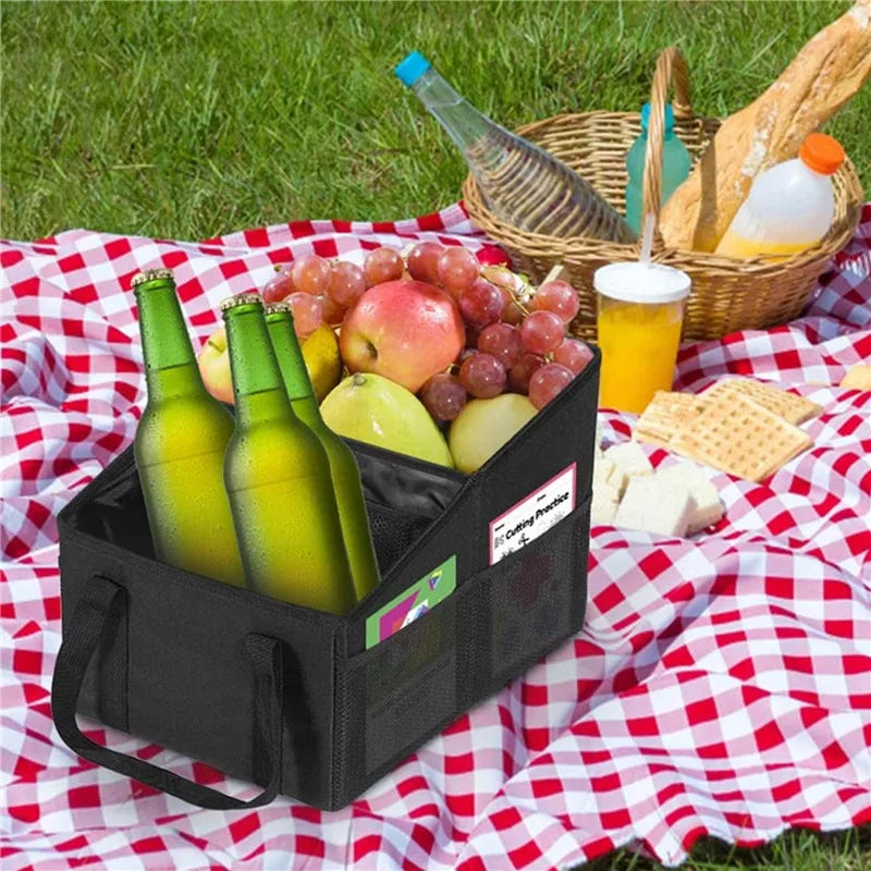 High-Capacity Car Trunk Storage Organizer Box Black-3